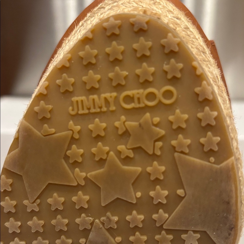 Jimmy Choo Tan Leather Espadrille Wedge Sandals - Picture 13 of 15